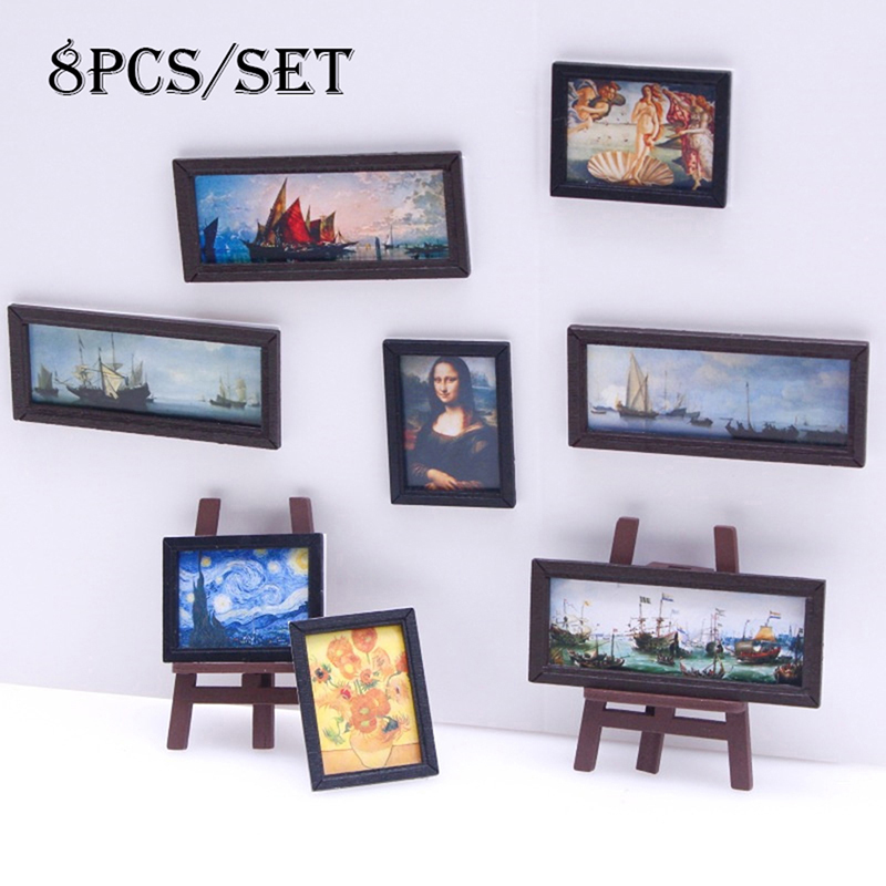 Miniature Painting Set - 8Pcs/Set 1:12 Dollhouse Miniature Vintage Oil
